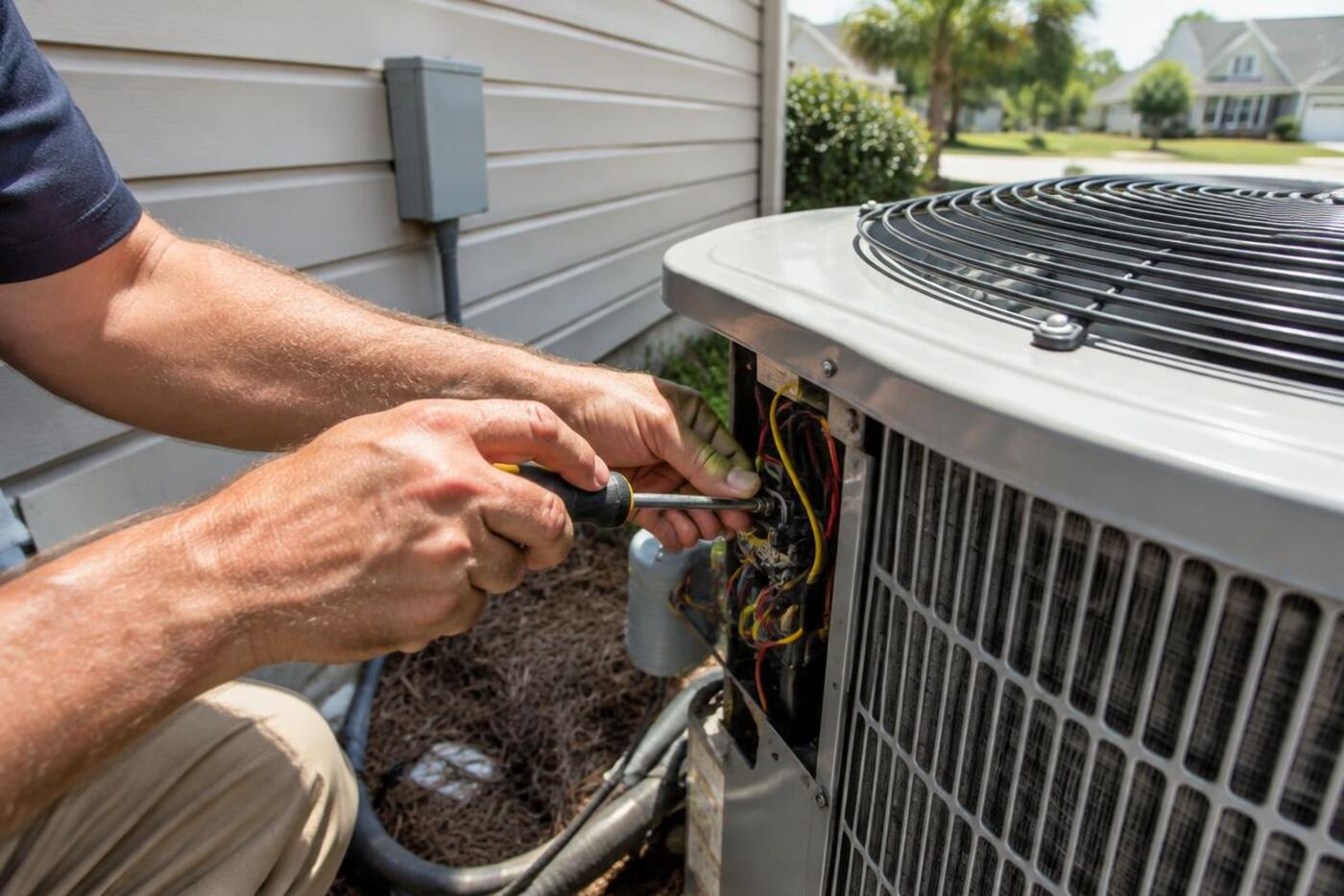 Servicing an outdoor air conditioning unit